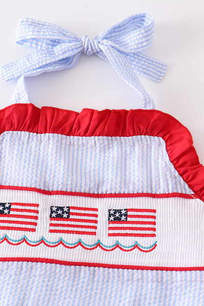 Patriotic Flag Smocked 2pc Girl Swimsuit