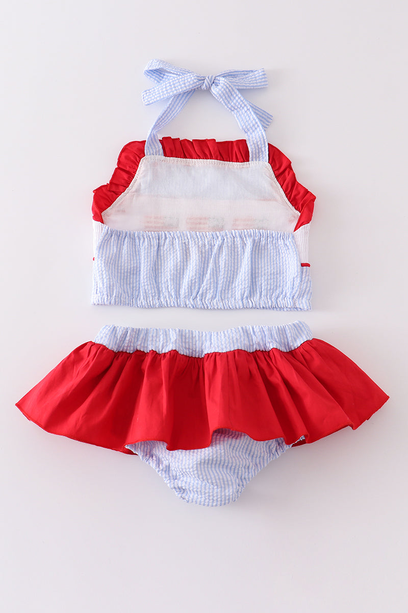 Patriotic Flag Smocked 2pc Girl Swimsuit