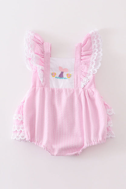 Pink Mermaid Embroidery Ruffle Bubble