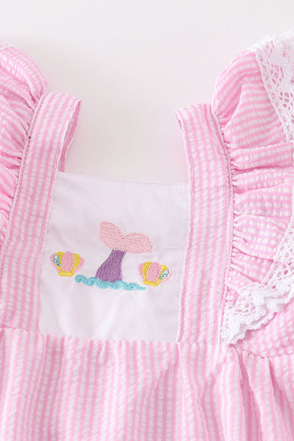 Pink Mermaid Embroidery Ruffle Bubble