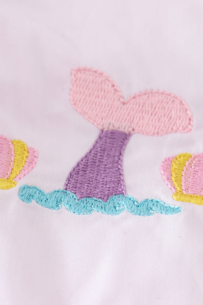 Pink Mermaid Embroidery Ruffle Bubble