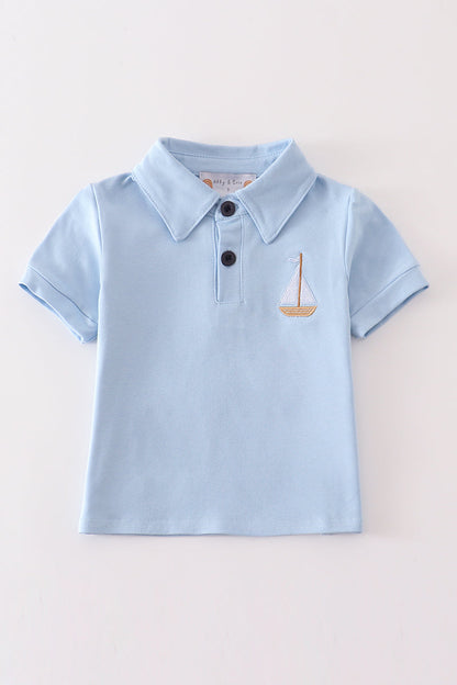 Blue Sailboat Embroidery - Boy Shirt