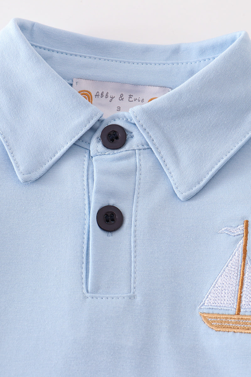 Blue Sailboat Embroidery - Boy Shirt