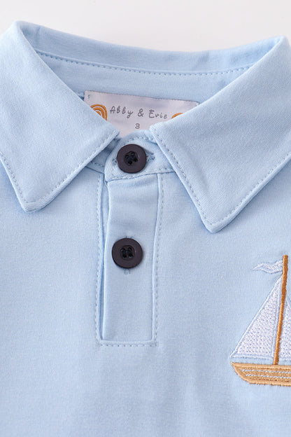 Blue Sailboat Embroidery - Boy Shirt