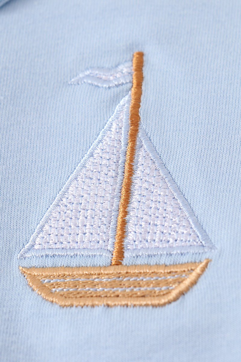 Blue Sailboat Embroidery - Boy Shirt