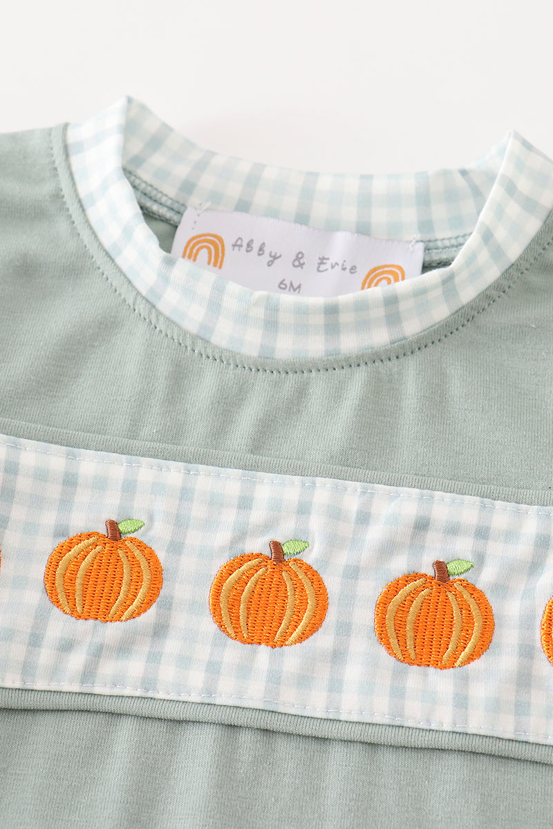 Green Pumpkin Check Boy Romper