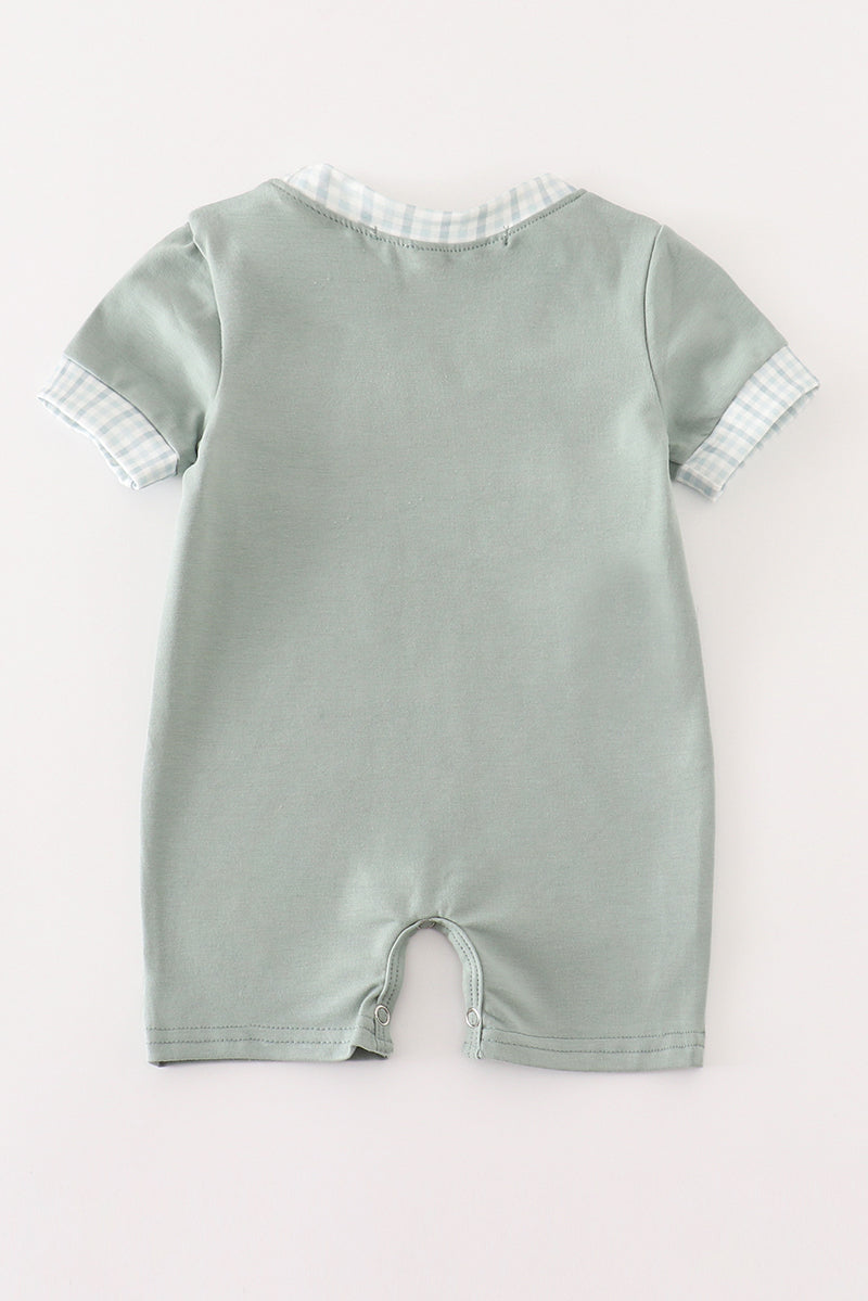 Green Pumpkin Check Boy Romper