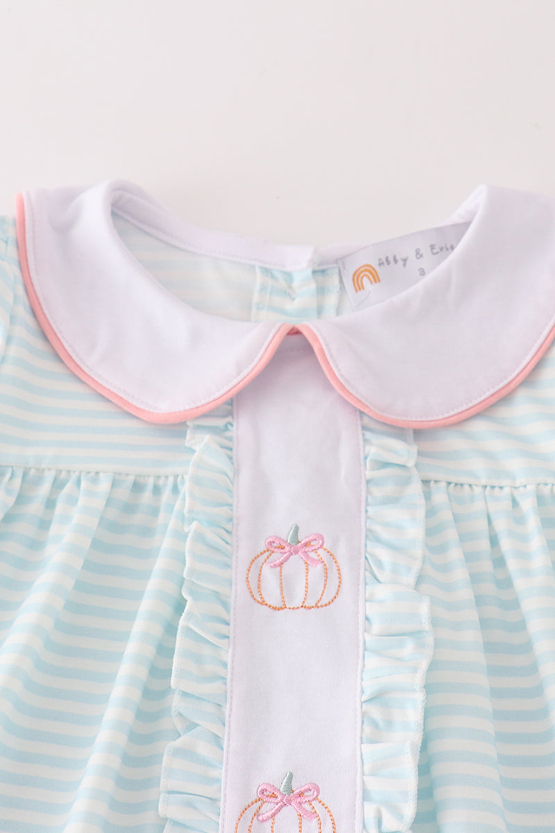 Pumpkin Embroidery Stripe Ruffle Set