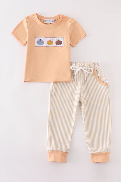 Khaki Pumpkin Embroidery Boy Set