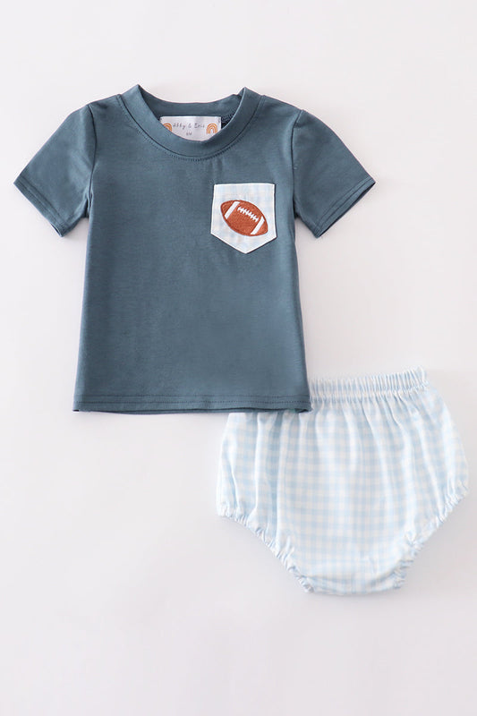 Blue Football Embroidery - Baby Set