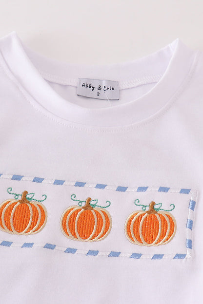 Blue Plaid Pumpkin Embroidery - Boy Set