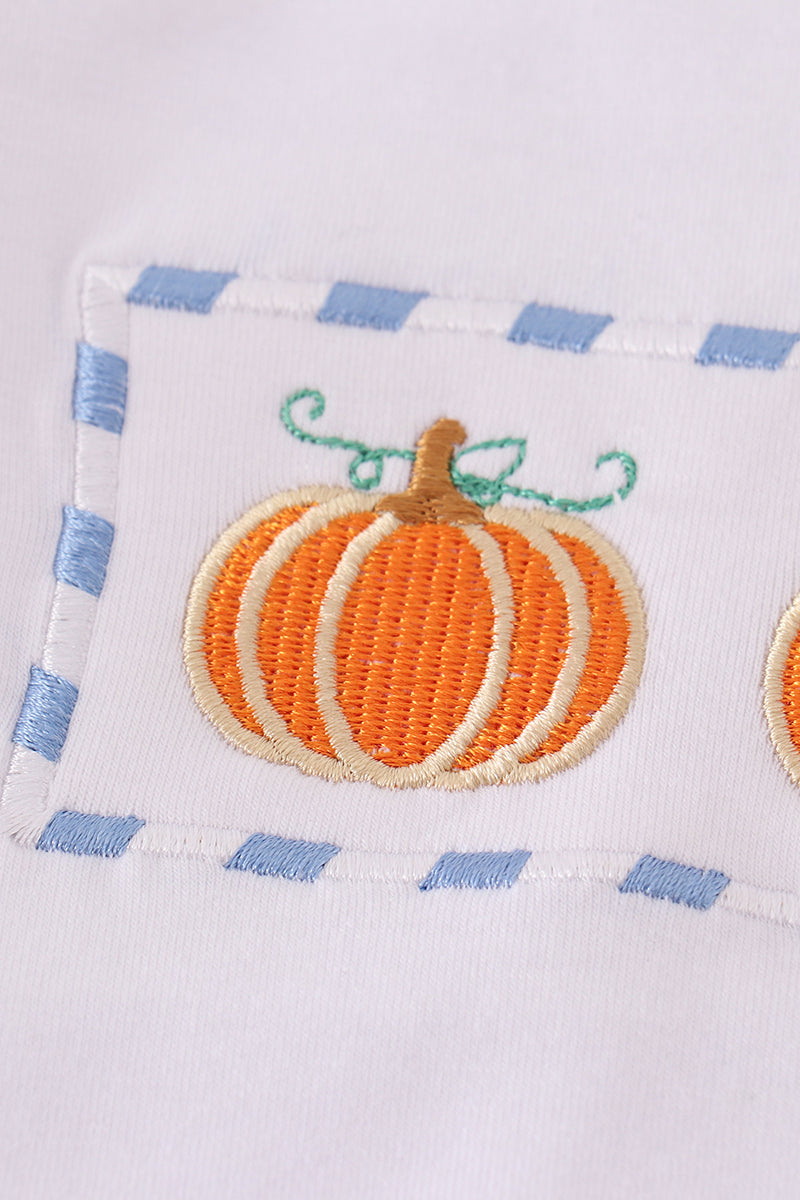 Blue Plaid Pumpkin Embroidery - Boy Set