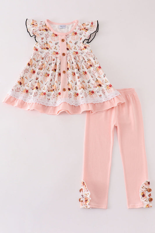 Coral Pumpkin Print - Girl Set