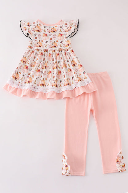 Coral Pumpkin Print - Girl Set