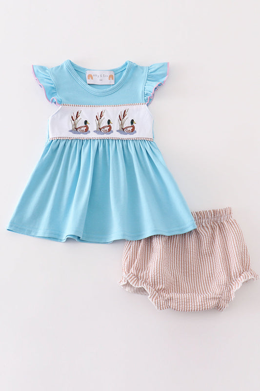 Blue Duck Embroidery Baby - Girl Set