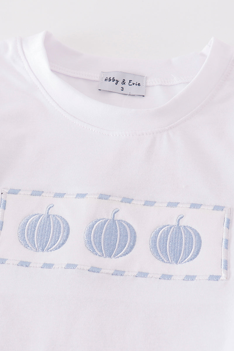 Blue Pumpkin Embroidery Plaid - Boy Set