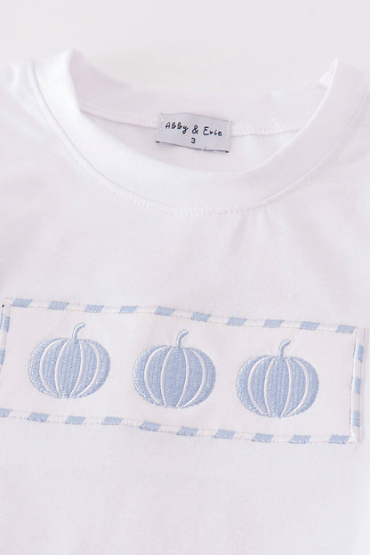 Blue Pumpkin Embroidery Plaid - Boy Set