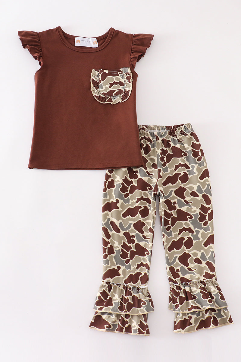 Brown Camouflage Ruffle - Girl Set