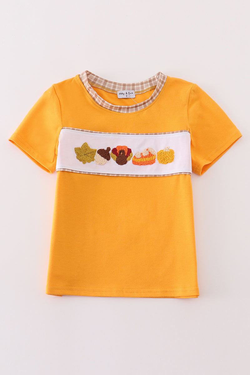 Brown Plaid Turkey French Knot - Boy Top