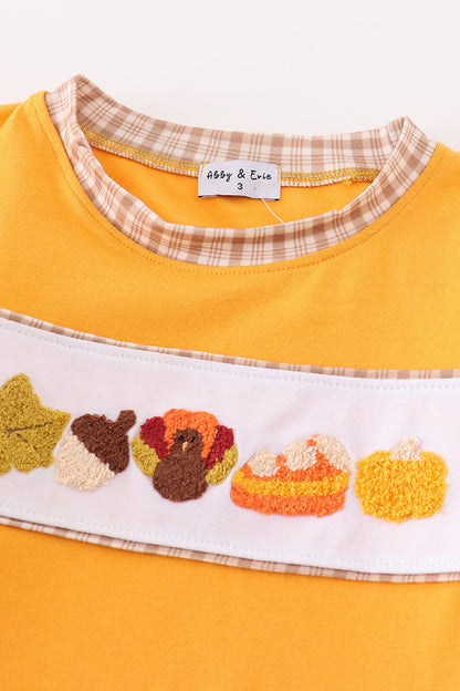 Brown Plaid Turkey French Knot - Boy Top