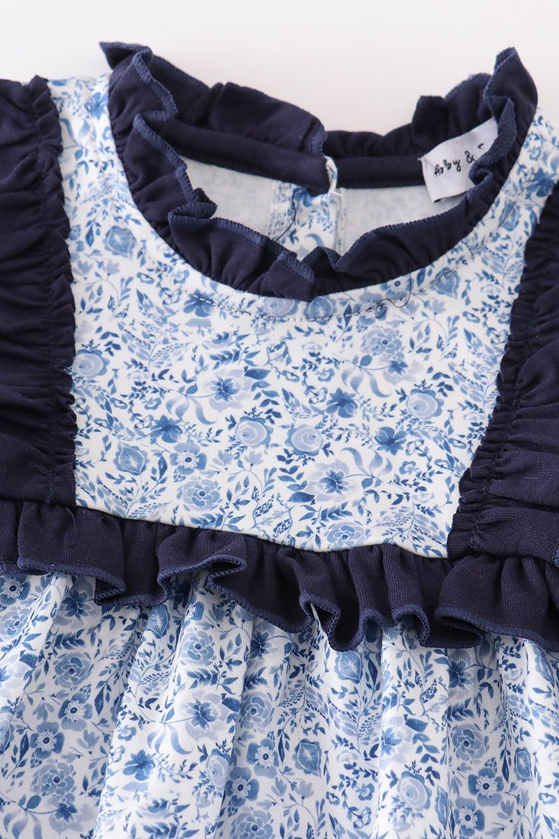 Blue Floral Print - Baby Girl Set