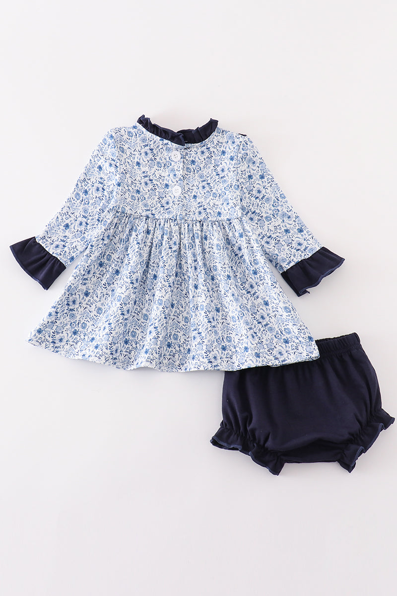 Blue Floral Print - Baby Girl Set