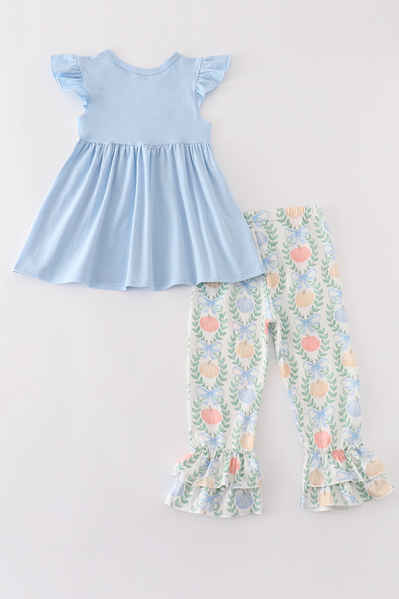 Blue Pumpkin Embroidery - Girl Ruffle Pants Set