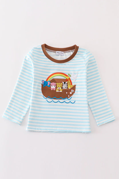 Blue Stripe Noah's Ark Animal - Boy Top