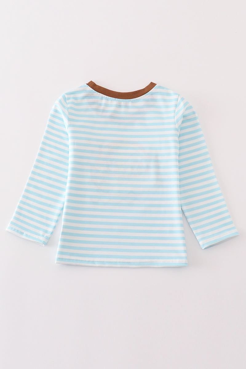 Blue Stripe Noah's Ark Animal - Boy Top