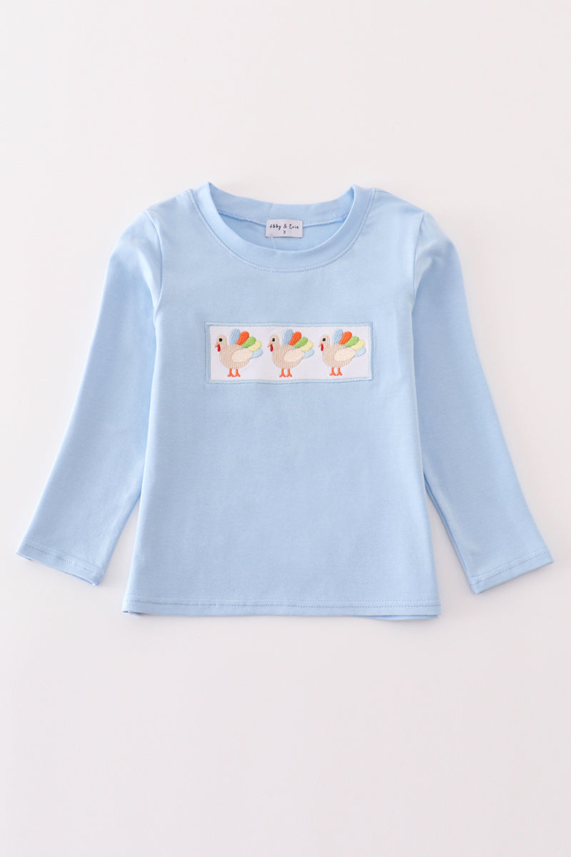 Blue Turkey Embroidery - Boy Top