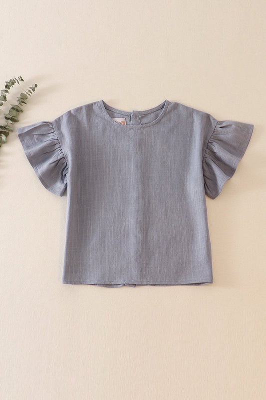 Blue Ruffle Linen - Girl Top