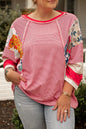 Plus Size Exposed Seam Printed Striped Round Neck Sweatshirt