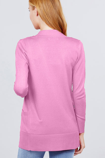 ACTIVE BASIC Ribbed Trim Open Front Cardigan