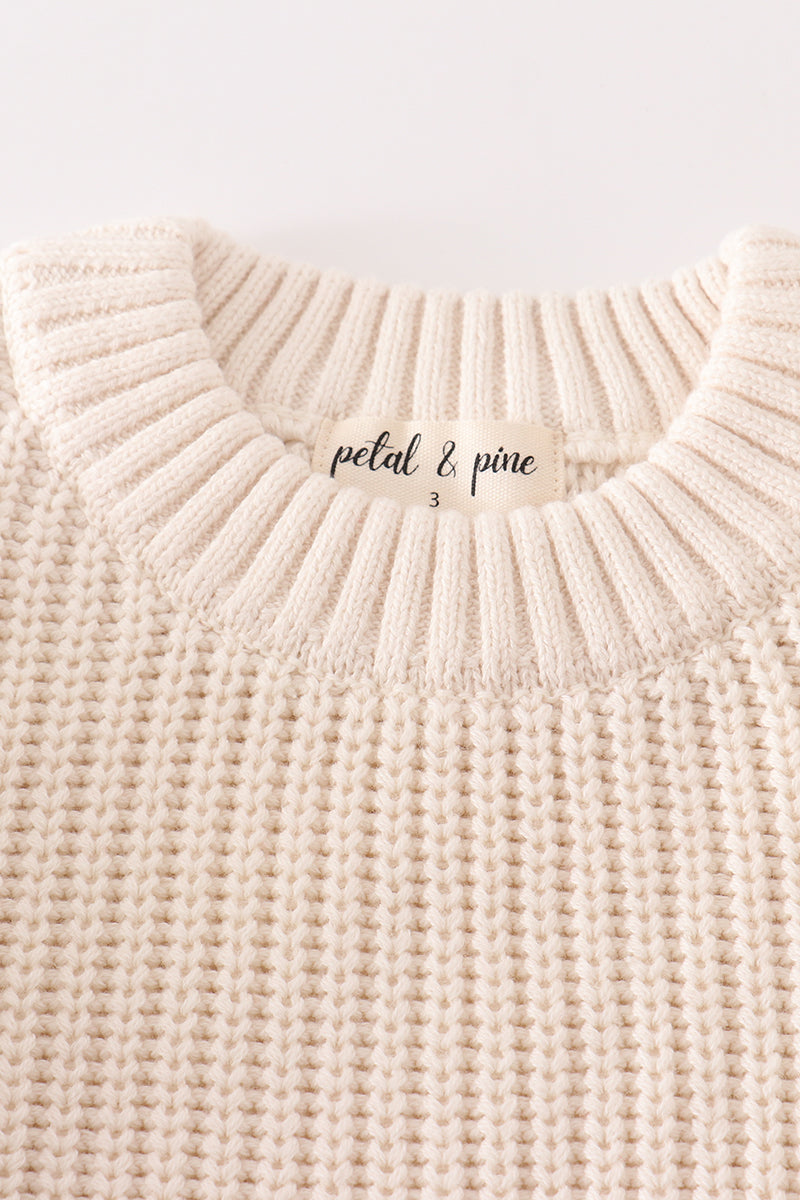 Beige Hand-Embroidery Pumpkin Pullover Sweater