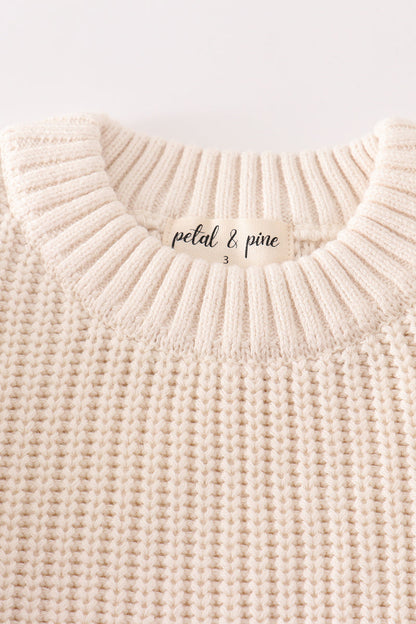 Beige Hand-Embroidery Pumpkin Pullover Sweater