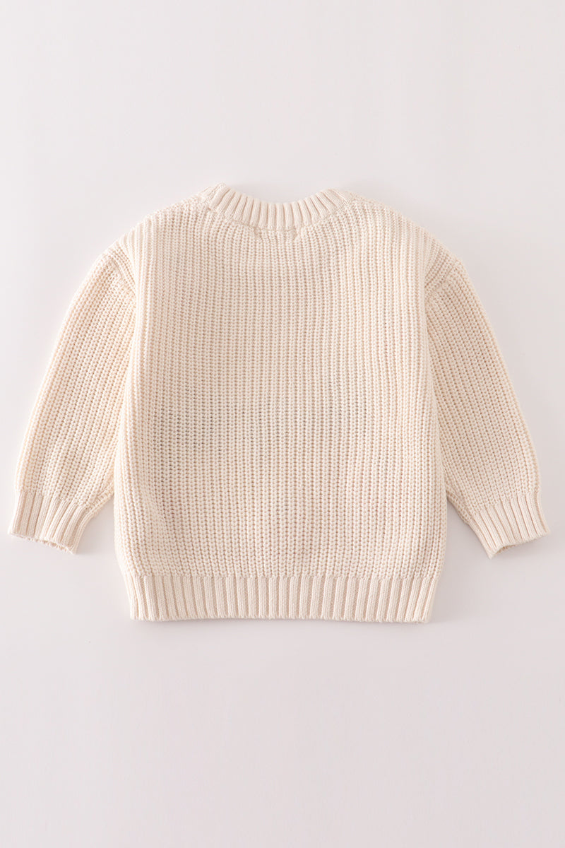 Beige Hand-Embroidery Pumpkin Pullover Sweater