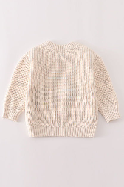 Beige Hand-Embroidery Pumpkin Pullover Sweater