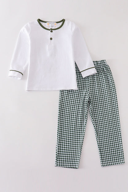 Green Plaid Pants Set