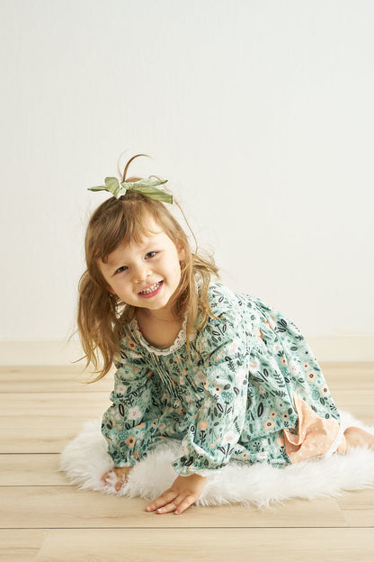 Green Floral Print Girl Dress