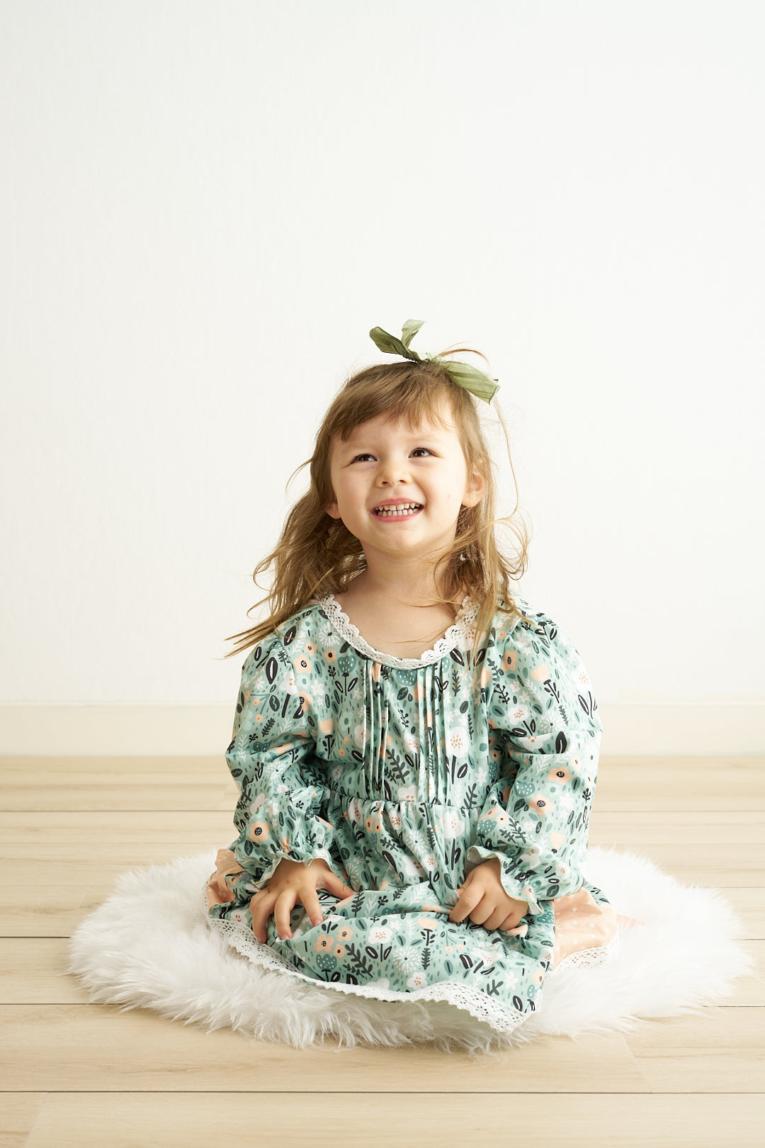 Green Floral Print Girl Dress