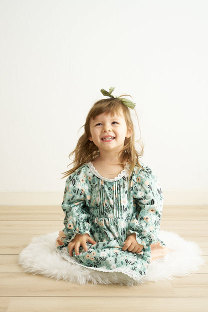 Green Floral Print Girl Dress