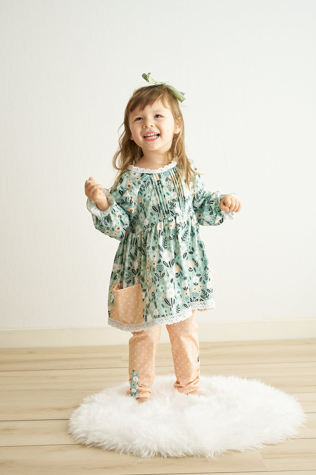 Green Floral Print Girl Dress