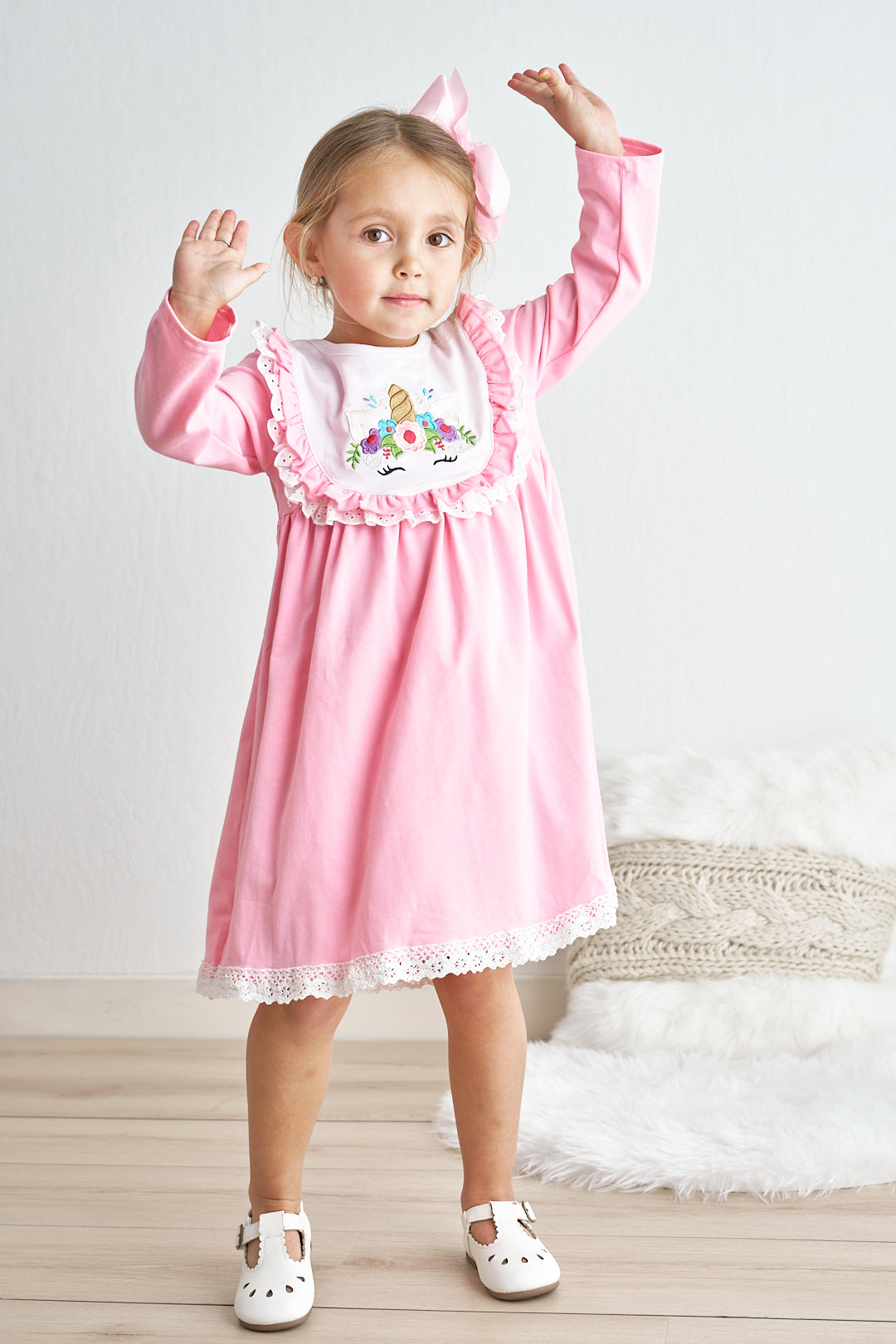 Pink Unicorn Embroidery Lace Dress