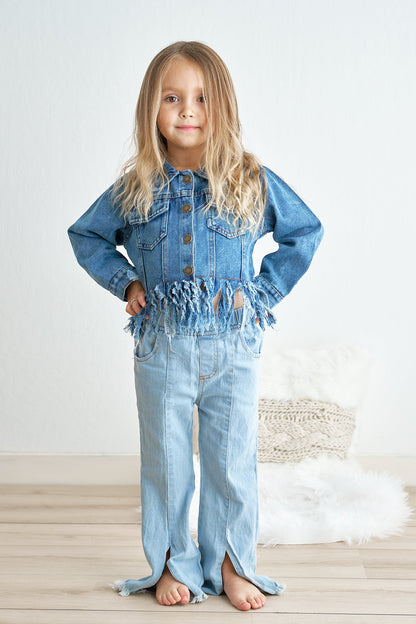 Blue Tassel Button Down Denim Jacket