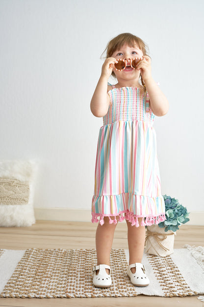 Pink Stripe Smocked Strap Dress