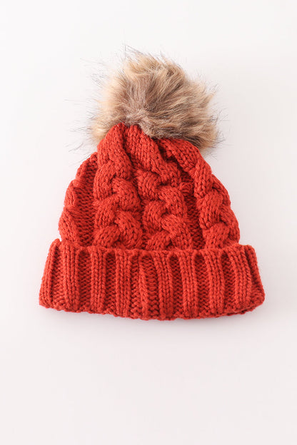 Caramel Pom Pom Cable Beanie