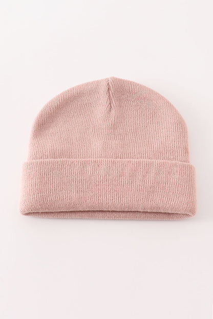 Pink Ribbed Basic Knit Beanie