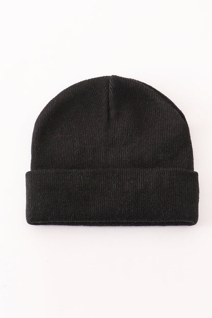 Black Ribbed Basic Knit Beanie