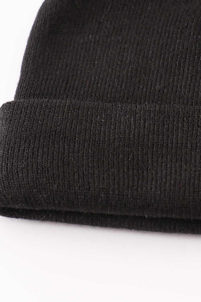 Black Ribbed Basic Knit Beanie