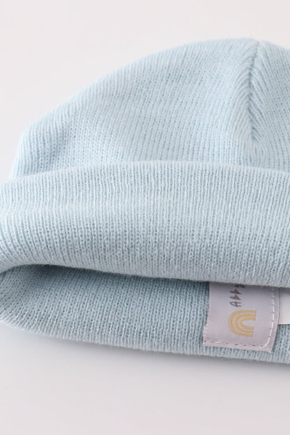 Blue Ribbed Basic Knit Beanie